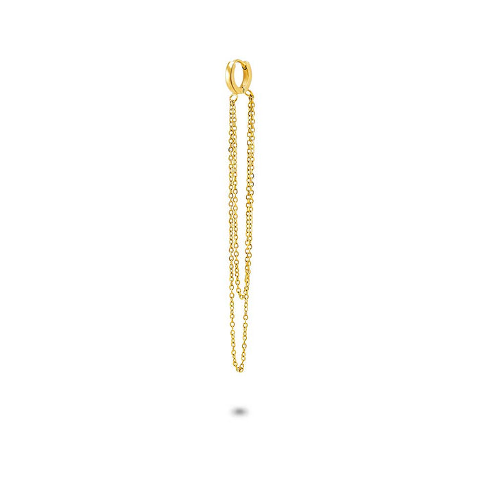 Gold Coloured Stainless Steel Earrings, Hoop, Double Chain