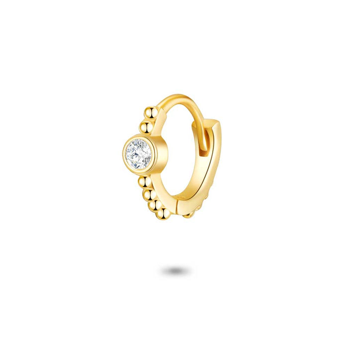 Earring Per Piece In 18Ct Gold Plated Silver, Hoop, Small Beads, White Zirconia