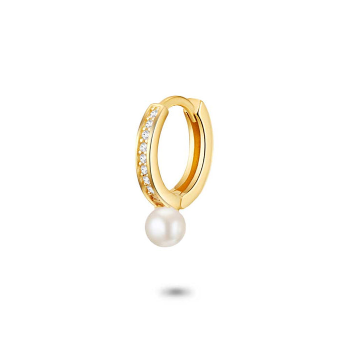 Earring Per Piece In 18Ct Gold Plated Silver, Hoop, White Zirconia, Pearl