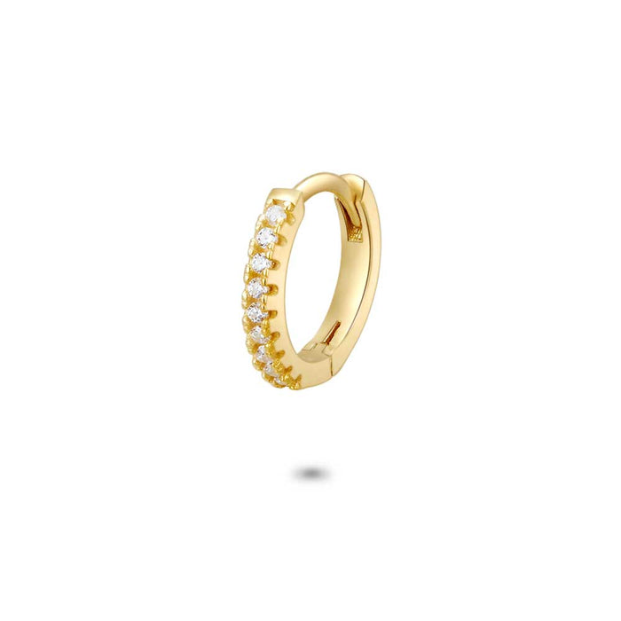 Earring Per Piece In 18Ct Gold Plated Silver, Hoop Earrings With Zirconia, 11 Mm