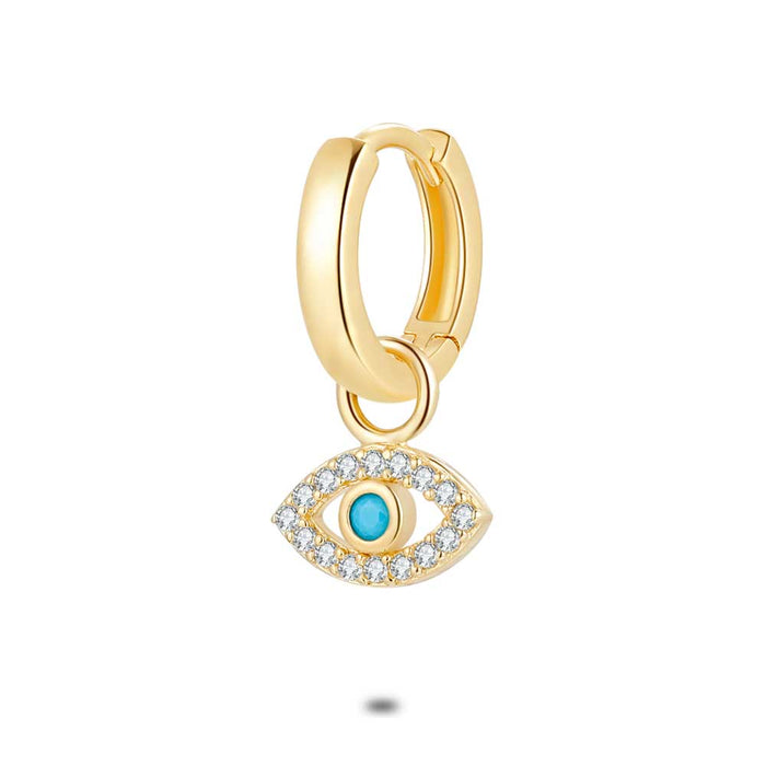 Earring Per Piece In 18Ct Gold Plated Silver, Hoop With Little Eye