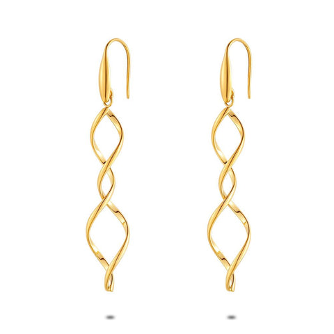 Gold Coloured Stainless Steel Earrings, Open Ellipse, Turned