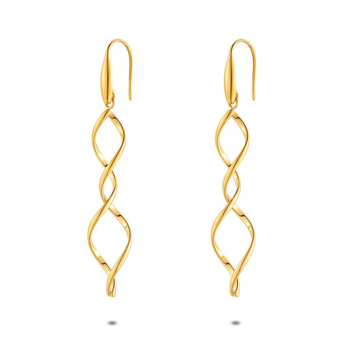 Gold Coloured Stainless Steel Earrings, Open Ellipse, Turned