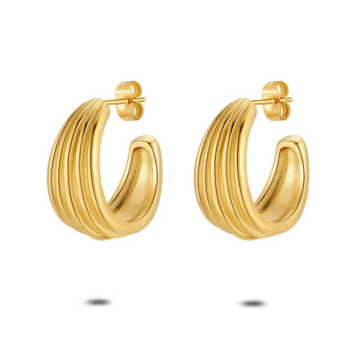 Gold Coloured Stainless Steel Earrings, Open Hoop Earring, 5 Rows
