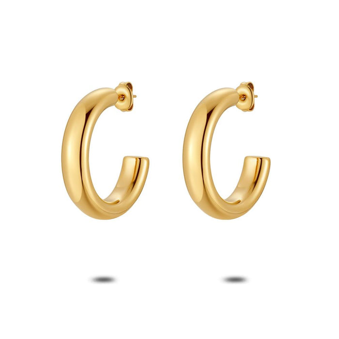 Gold Coloured Stainless Steel Earrings, Open Hoop Earrings, 3 Cm
