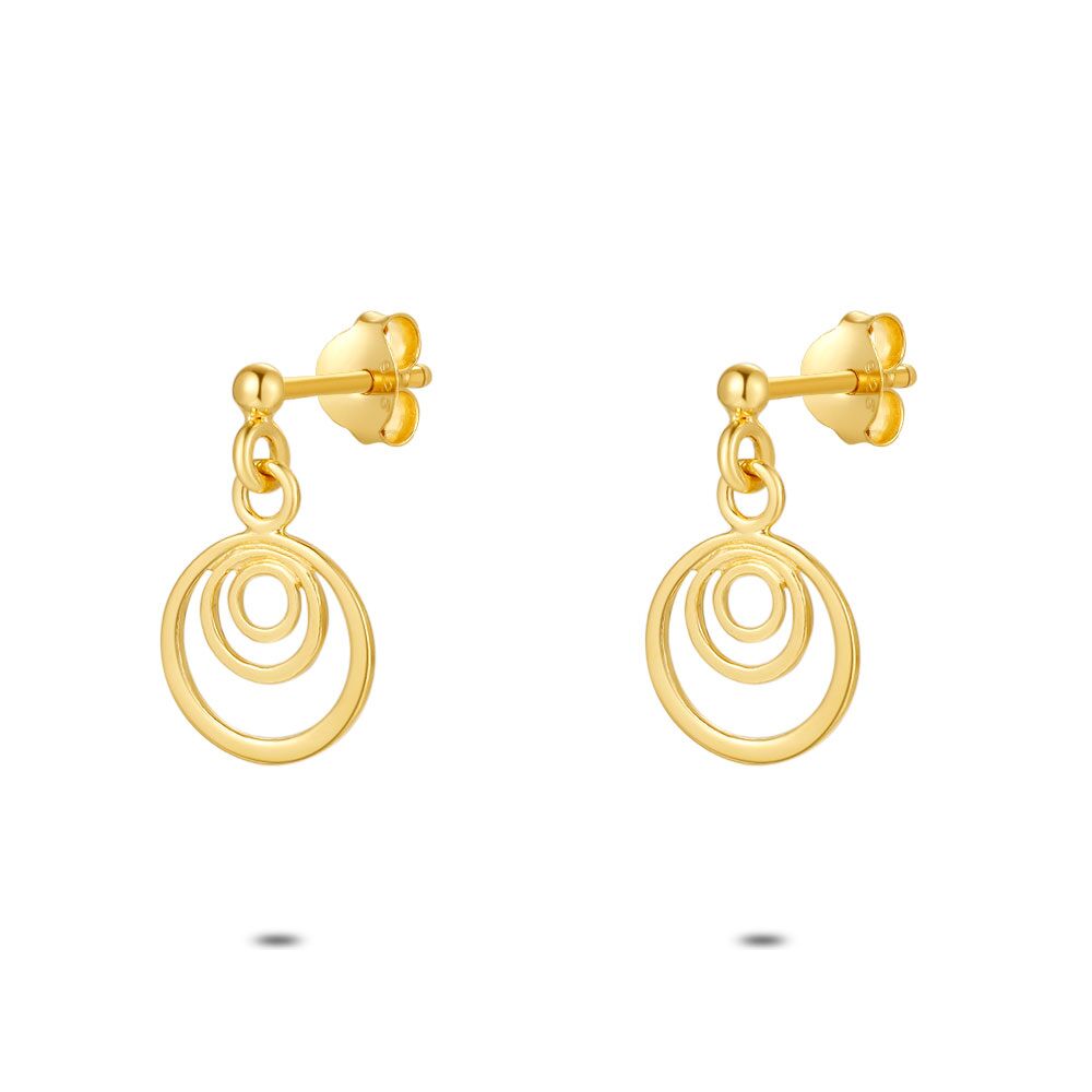 18Ct Gold Plated Silver Earrings, 3 Circles, 10 Mm