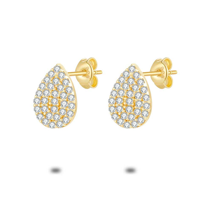 18Ct Gold Plated Silver Earrings, Zirconia Drop
