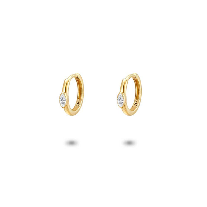 18Ct Gold Plated Silver Earrings, Earring, White Ellipse