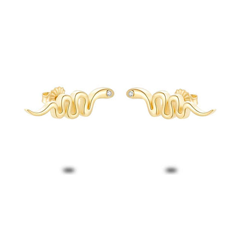 18Ct Gold Plated Silver Earrings, Snake, 1 Zirconia