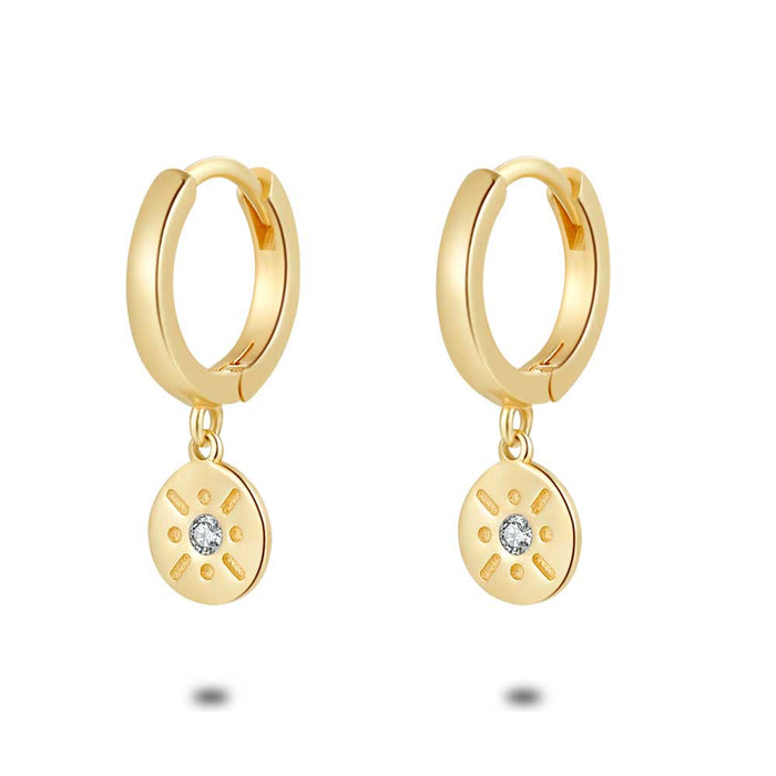 Earring Per Piece In 18Ct Gold Plated Silver, Hoop With Round Pendant