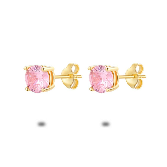 18Ct Gold Plated Silver Earrings, Pink Zirconia, 6 Mm