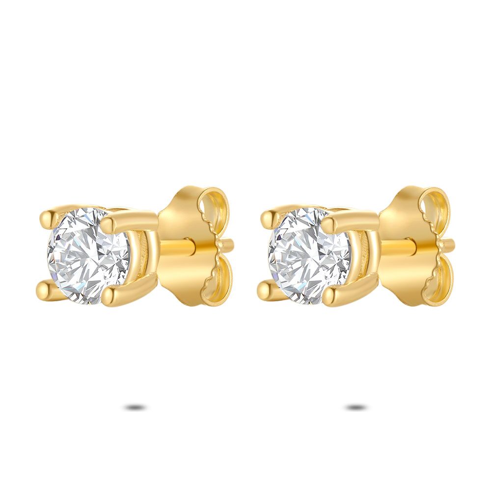18Ct Gold Plated Silver Earrings, 1 Zirconia 5 Mm