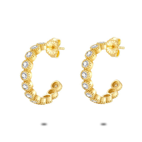 18Ct Gold Plated Silver Earrings, Open Hoops, 12 Zirconia