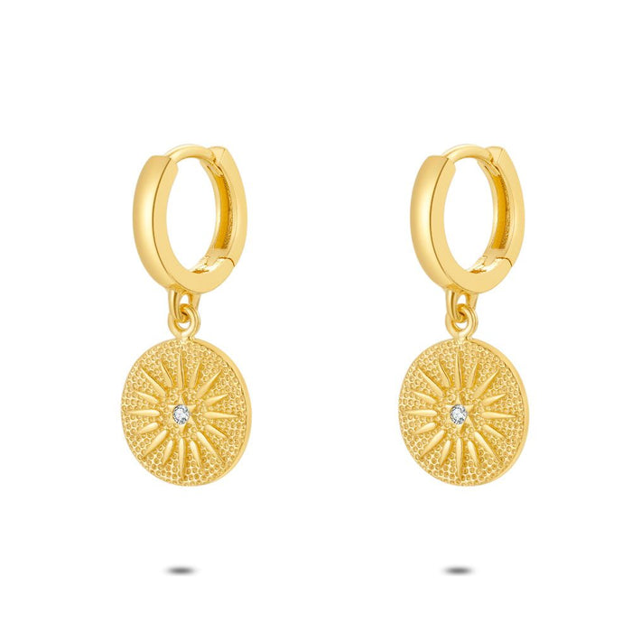 18Ct Gold Plated Silver Earrings, Hoops, Round, Sun