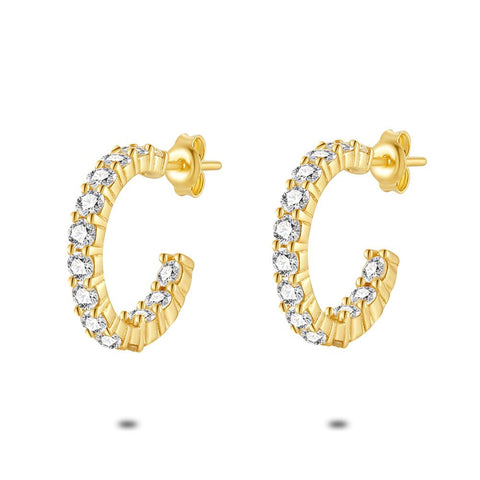18Ct Gold Plated Silver Hoops, Zirconia Inside/Outside