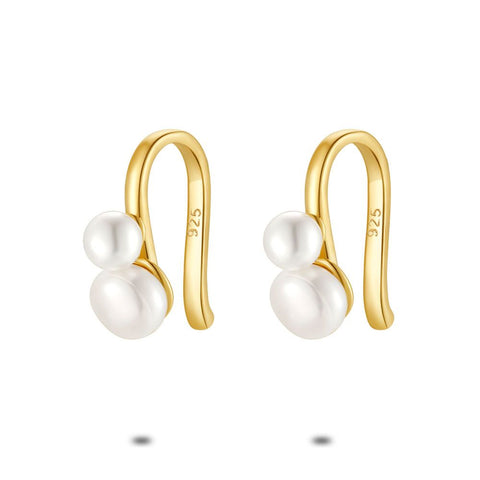 18Ct Gold Plated Silver Earrings, Gold-Coloured, 2 Pearls