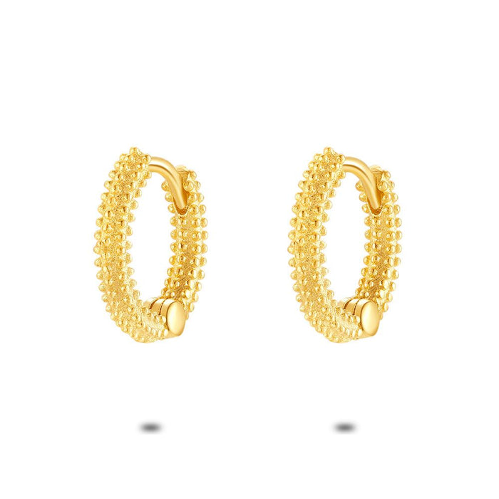18Ct Gold Plated Silver Hoop Earrings, Gold-Coloured, Matte, Dots, 1 Cm