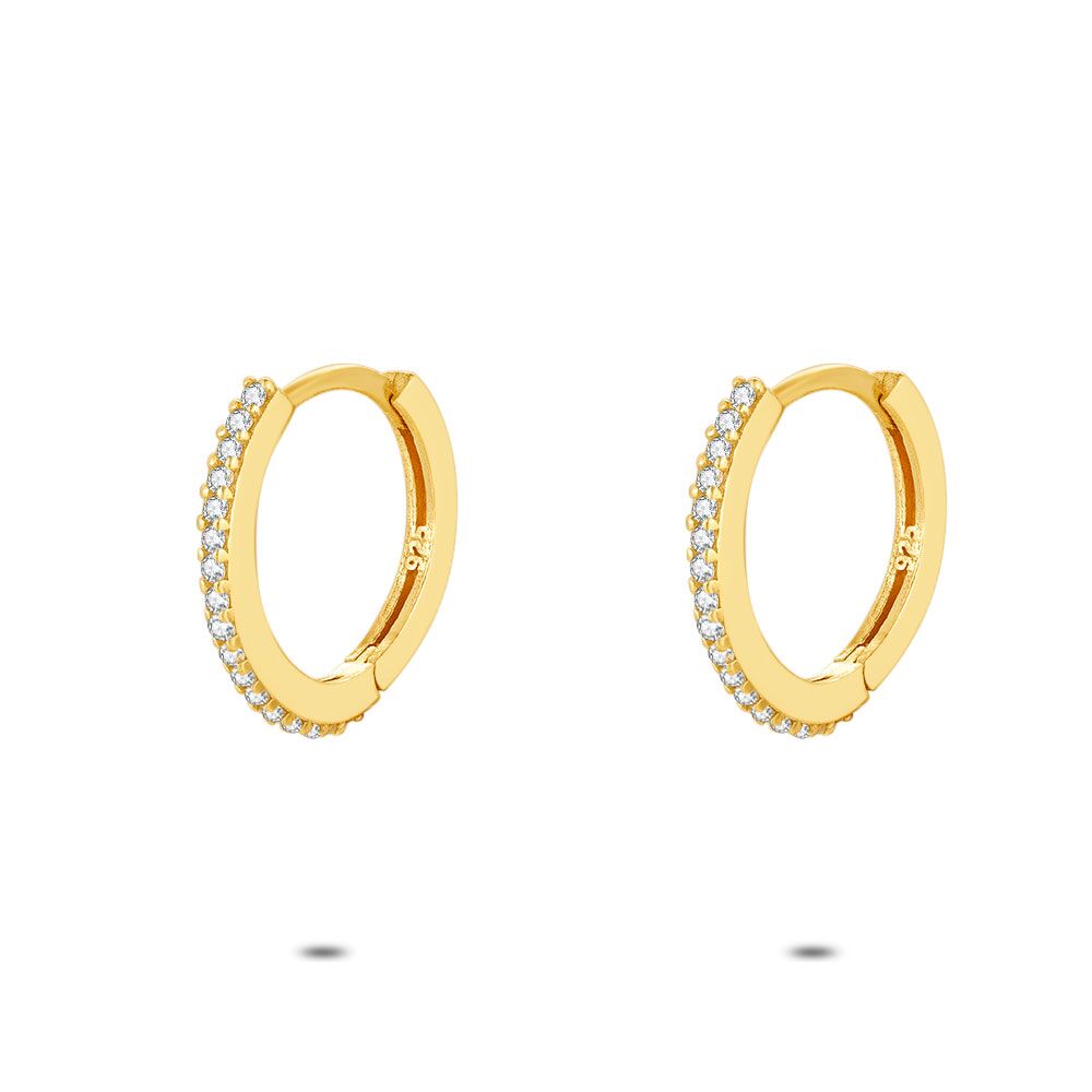 18Ct Gold Plated Silver Earrings, Zirconia Hoops, 16 Mm