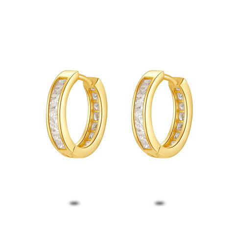 18Ct Gold Plated Silver Earrings, Zirconia, 16 Mm