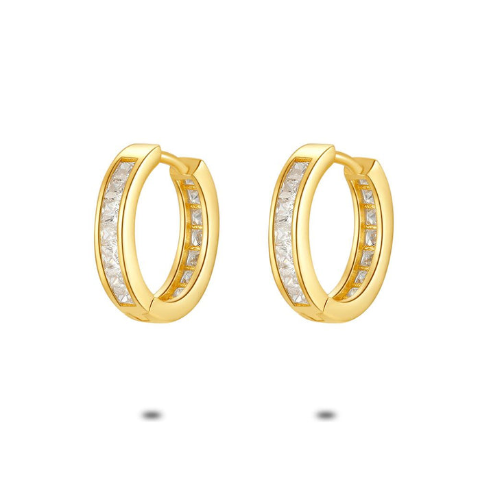 18Ct Gold Plated Silver Earrings, Zirconia, 16 Mm