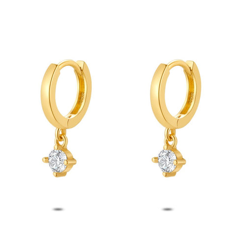 18Ct Gold Plated Silver Earrings, Hoops, 1 Zirconia