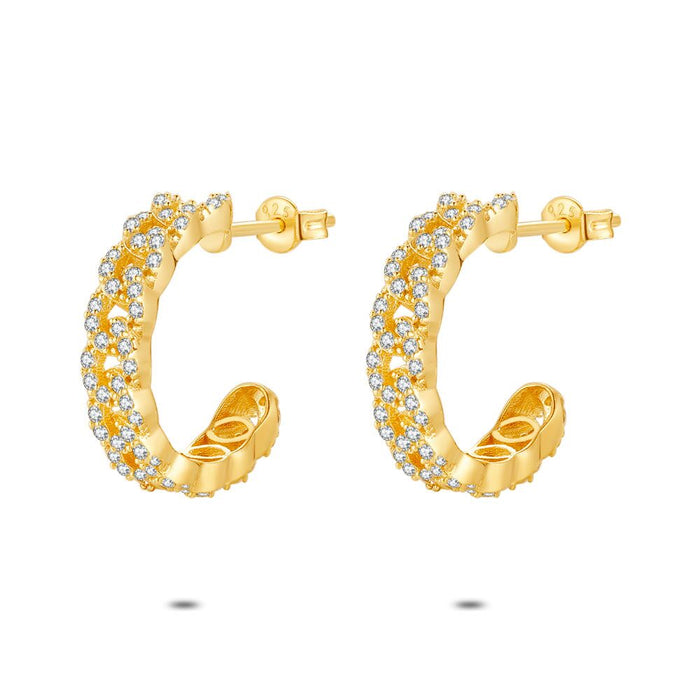 18Ct Gold Plated Silver Open Hoop Earrings, Gourmet With Zirconia