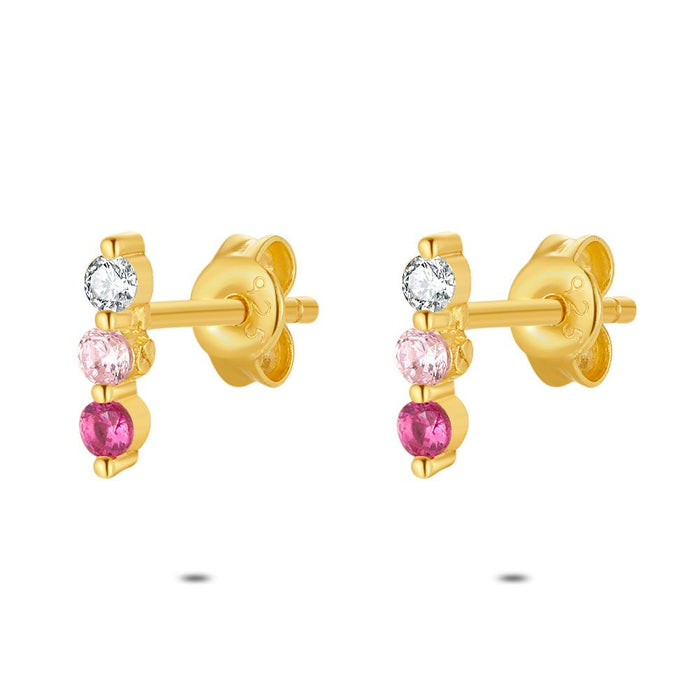 18Ct Gold Plated Silver Earrings, Zirconia Trio