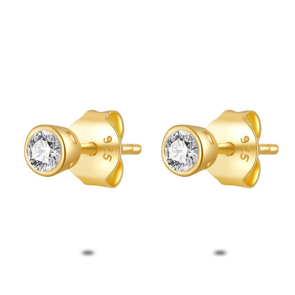 18Ct Gold Plated Silver Earrings, Zirconia, 3 Mm