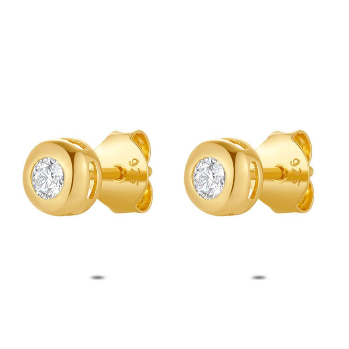 18Ct Gold Plated Silver Earrings, Gold-Coloured, Zirconia With Edge 5Mm