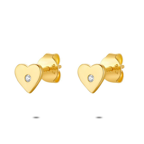 18Ct Gold Plated Silver Earrings, Heart, 1 Zirconia, 5 Mm