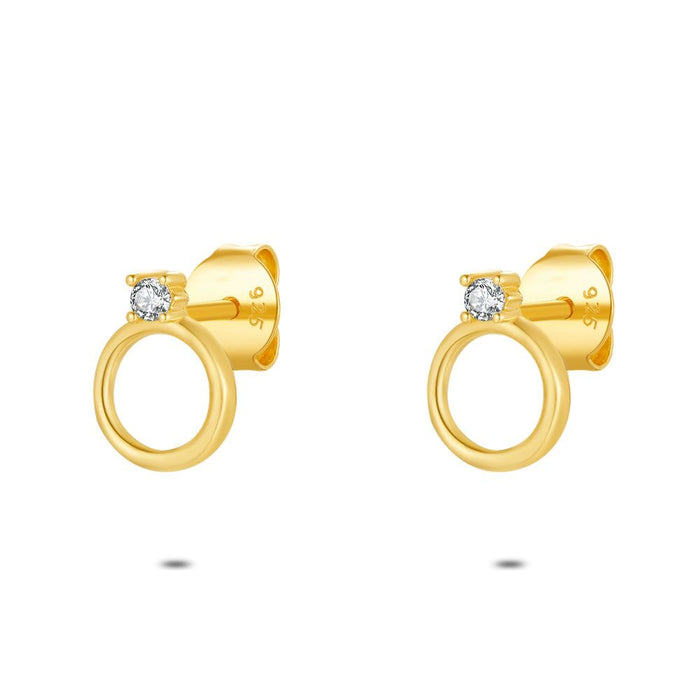 18Ct Gold Plated Silver Earrings, Gold-Coloured Circle + 1 Zirconia