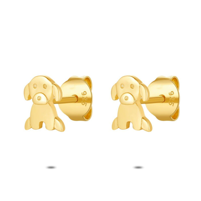18Ct Gold Plated Silver Earrings, Dog, 7 Mm/3 Mm