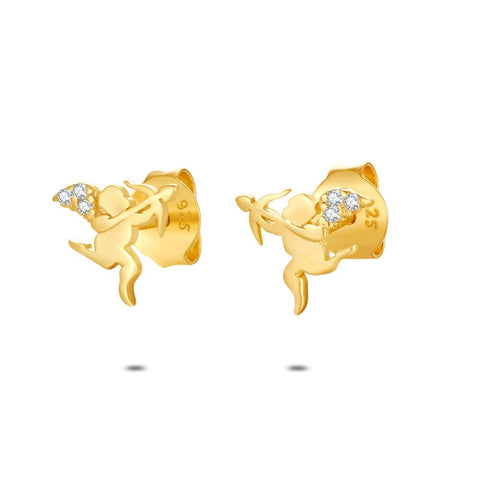 18Ct Gold Plated Silver Earrings, Angel, Zirconia