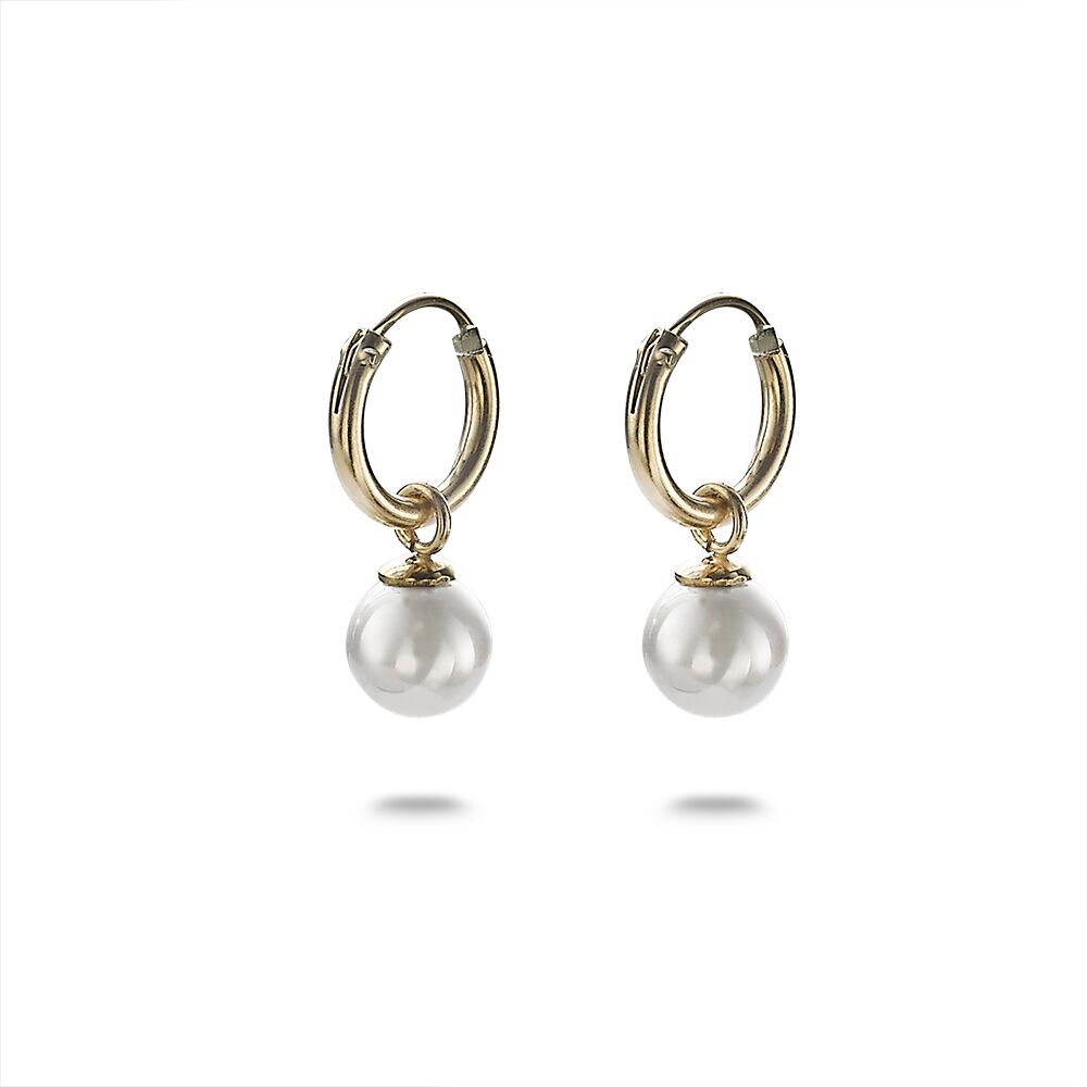 18Ct Gold Plated Silver Earrings, Hoop Earring With Pearl