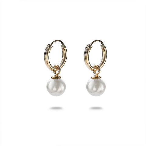 18Ct Gold Plated Silver Earrings, Hoop Earring With Pearl