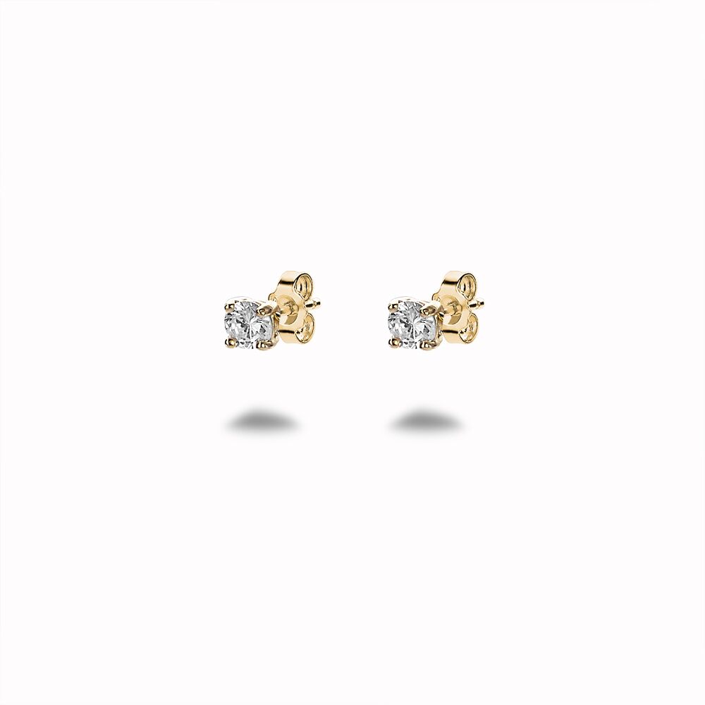 18Ct Gold Plated Silver Earrings, Zirconia, 4 Mm