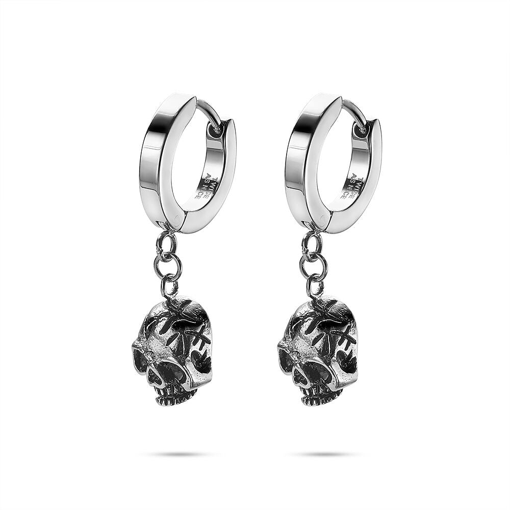Stainless Steel Earrings Hoop With Hanging Skull