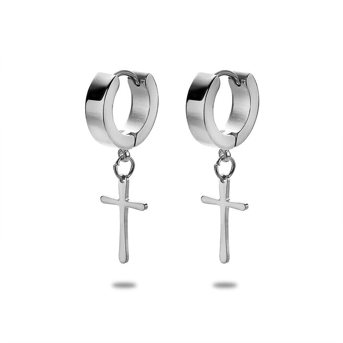Stainless Steel Earrings, Hoop Earrings With Cross