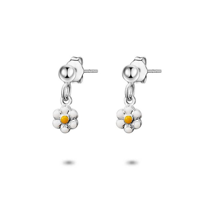 Silver Earrings, Hanging Daisy