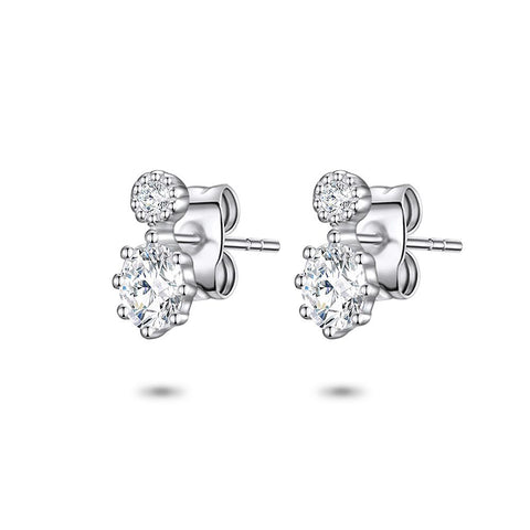 Silver Earrings, Round And Oval Zirconia