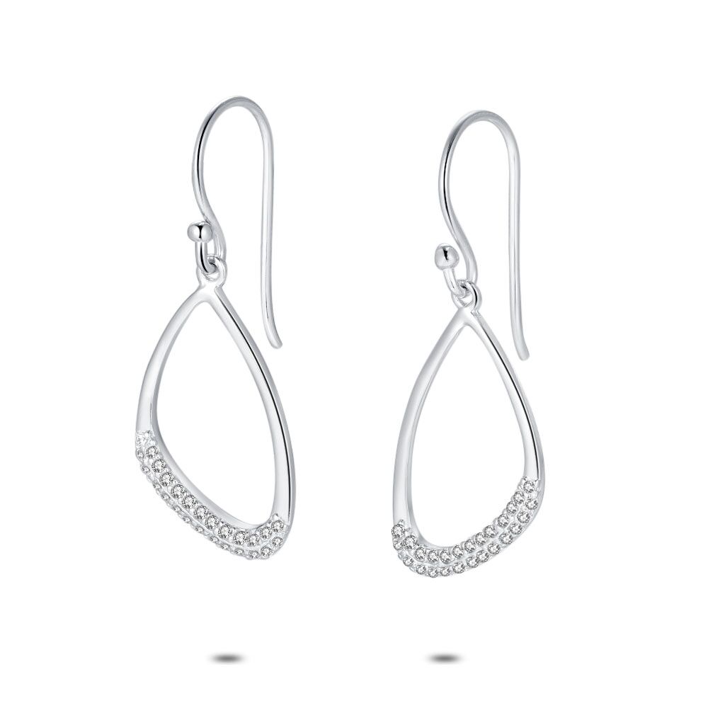 Silver Earrings, Open Triangle, Zirconia, 32 Mm
