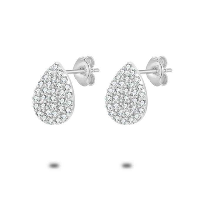 Silver Earrings, Zirconia Drop