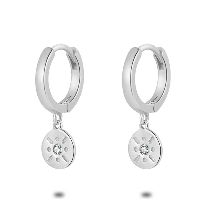 Silver Earrings, Hoop With Round Pendant