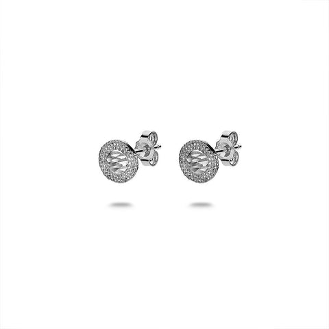 Silver Earrings, Hammered Round, 8 Mm