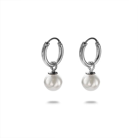 Silver Earrings, Hoop Earring, Pearl