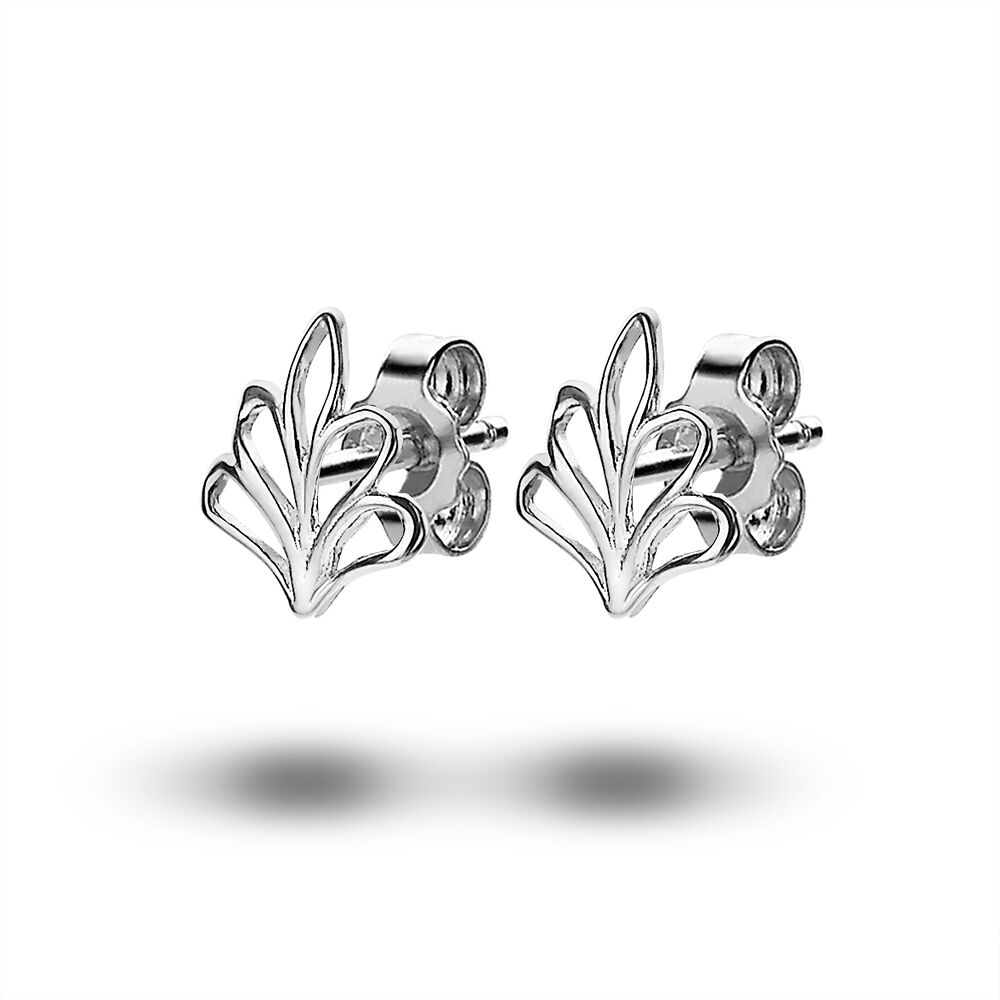 Silver Earrings, Small Open Leaf