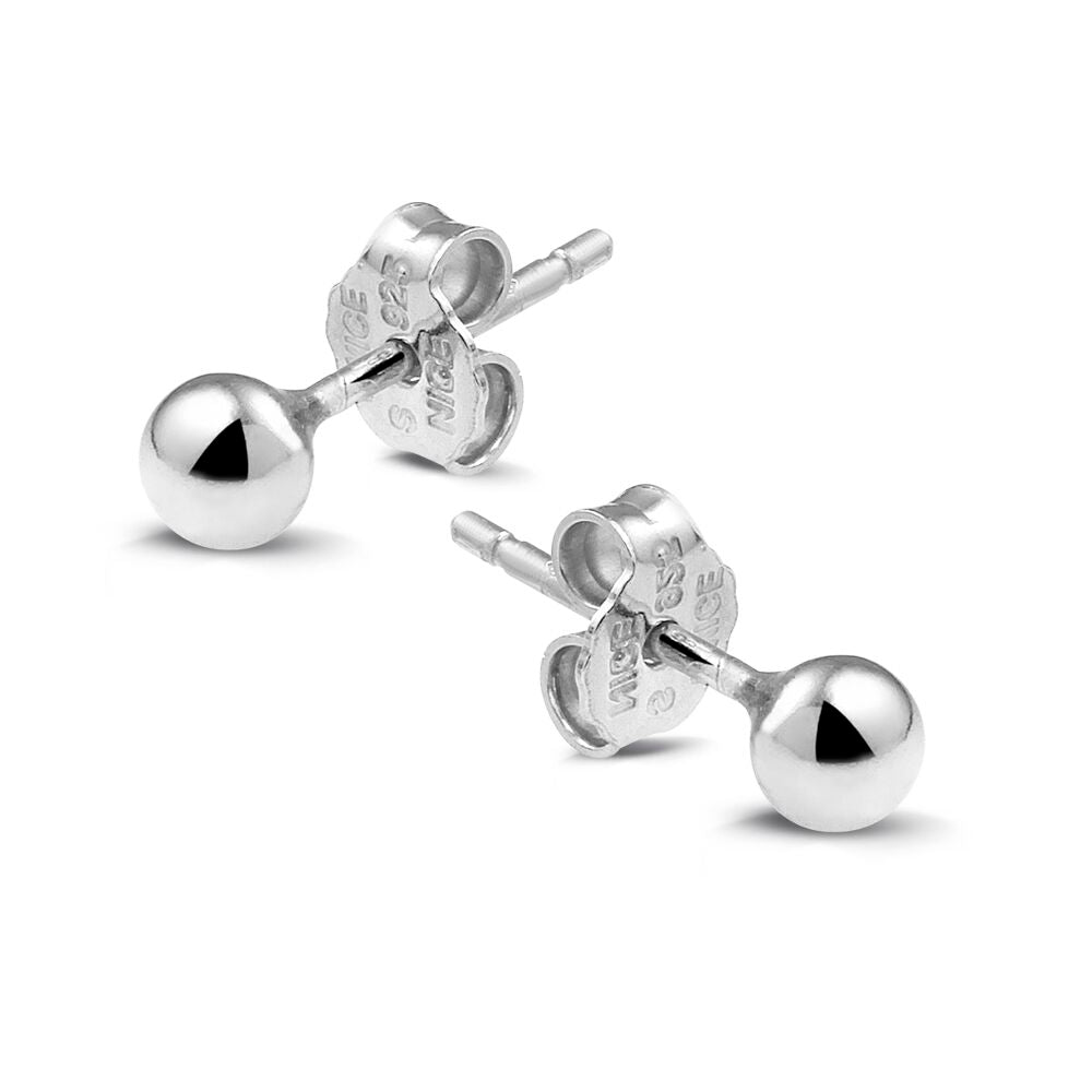 Silver Earrings, 4 Mm Ball
