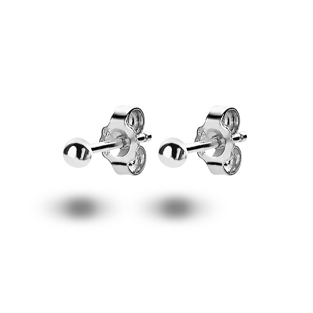Silver Stud Earrings, 2 Mm Ball