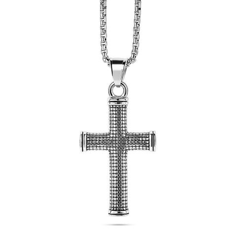 Stainless Steel Necklace, Cross In Steel And Black Steel