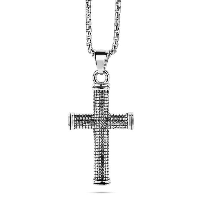 Stainless Steel Necklace, Cross In Steel And Black Steel